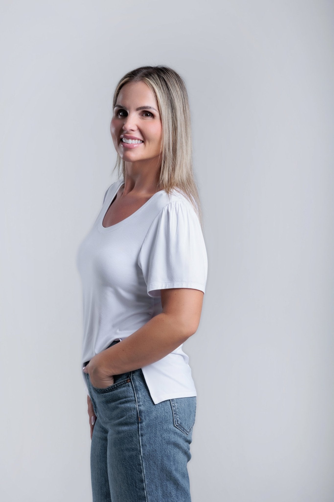 scoop neck bamboo Tee -White- Anna Blanc
