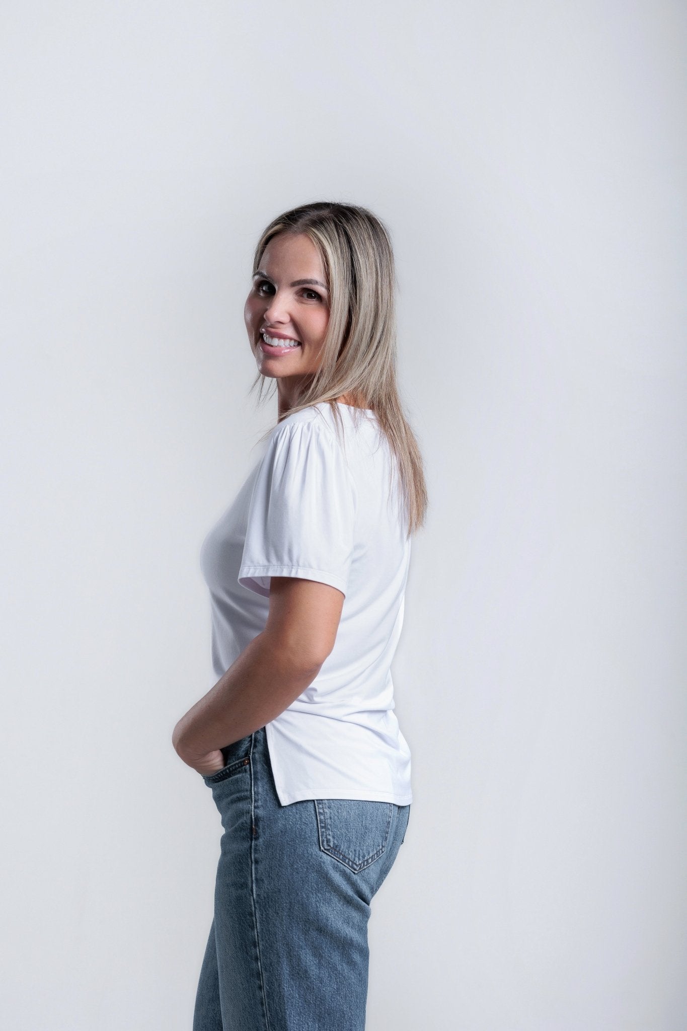 scoop neck bamboo Tee -White- Anna Blanc