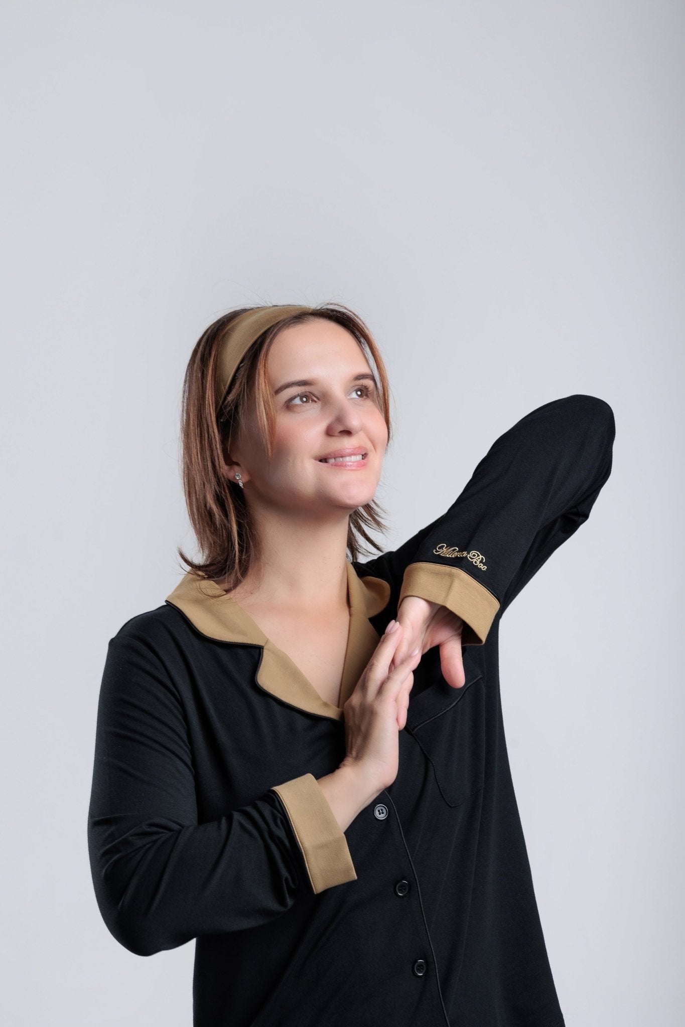 long sleeve button-down bamboo pajama Set for Women- Noire' - PJ Couture Collection