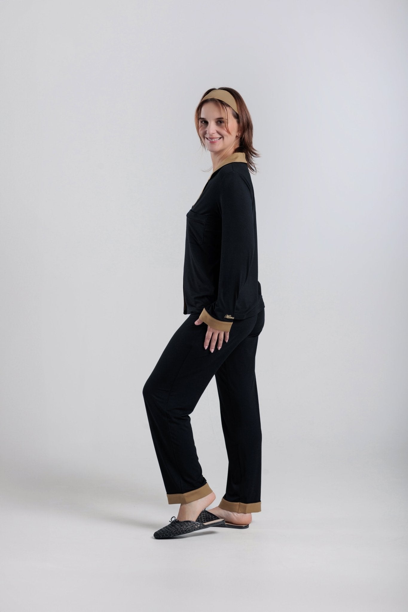 long sleeve button-down bamboo pajama Set for Women- Noire' - PJ Couture Collection