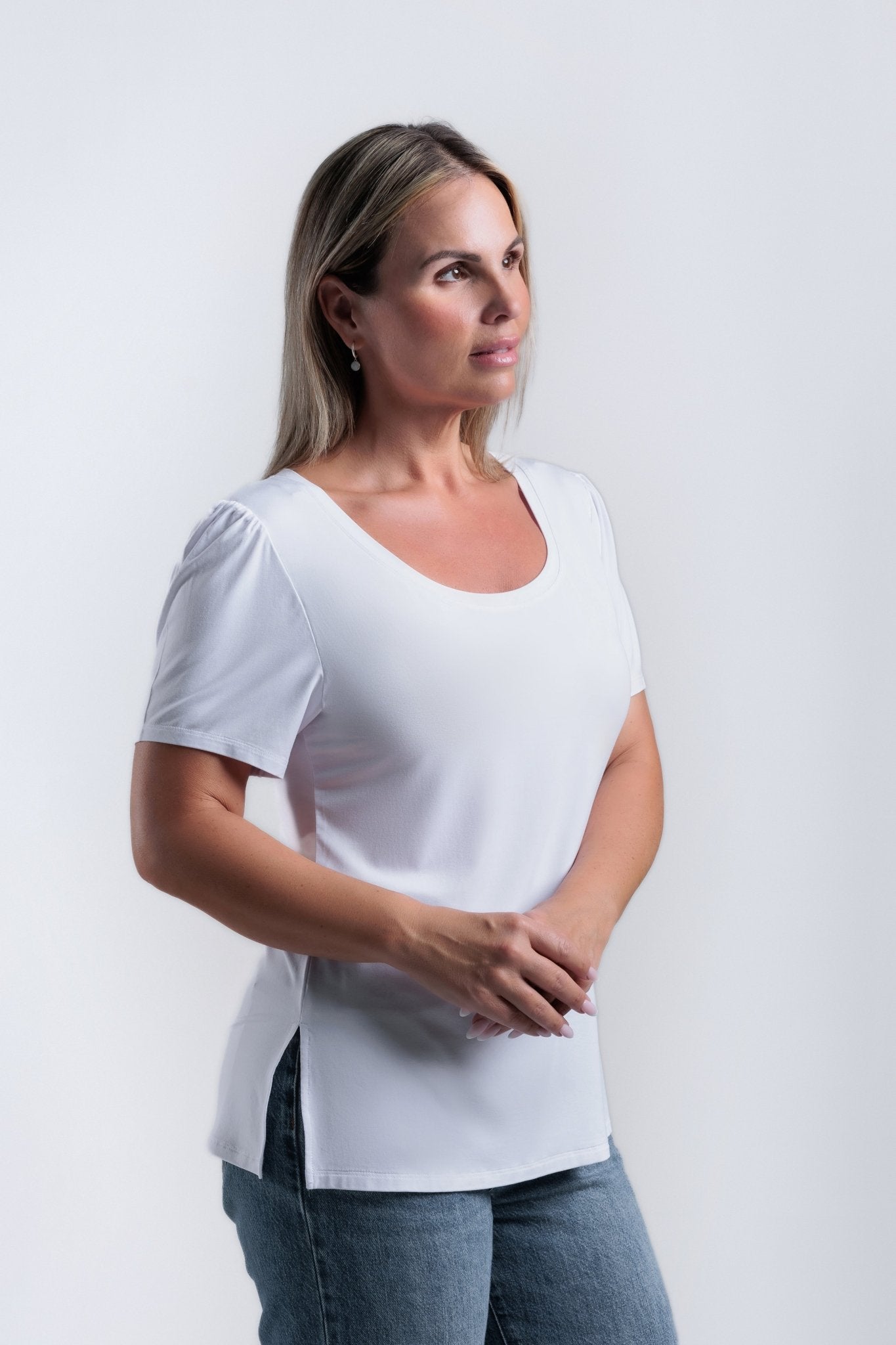 scoop neck bamboo Tee -White- Anna Blanc