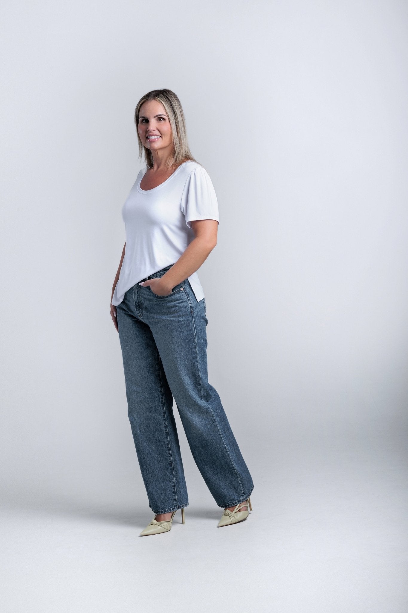 scoop neck bamboo Tee -White- Anna Blanc