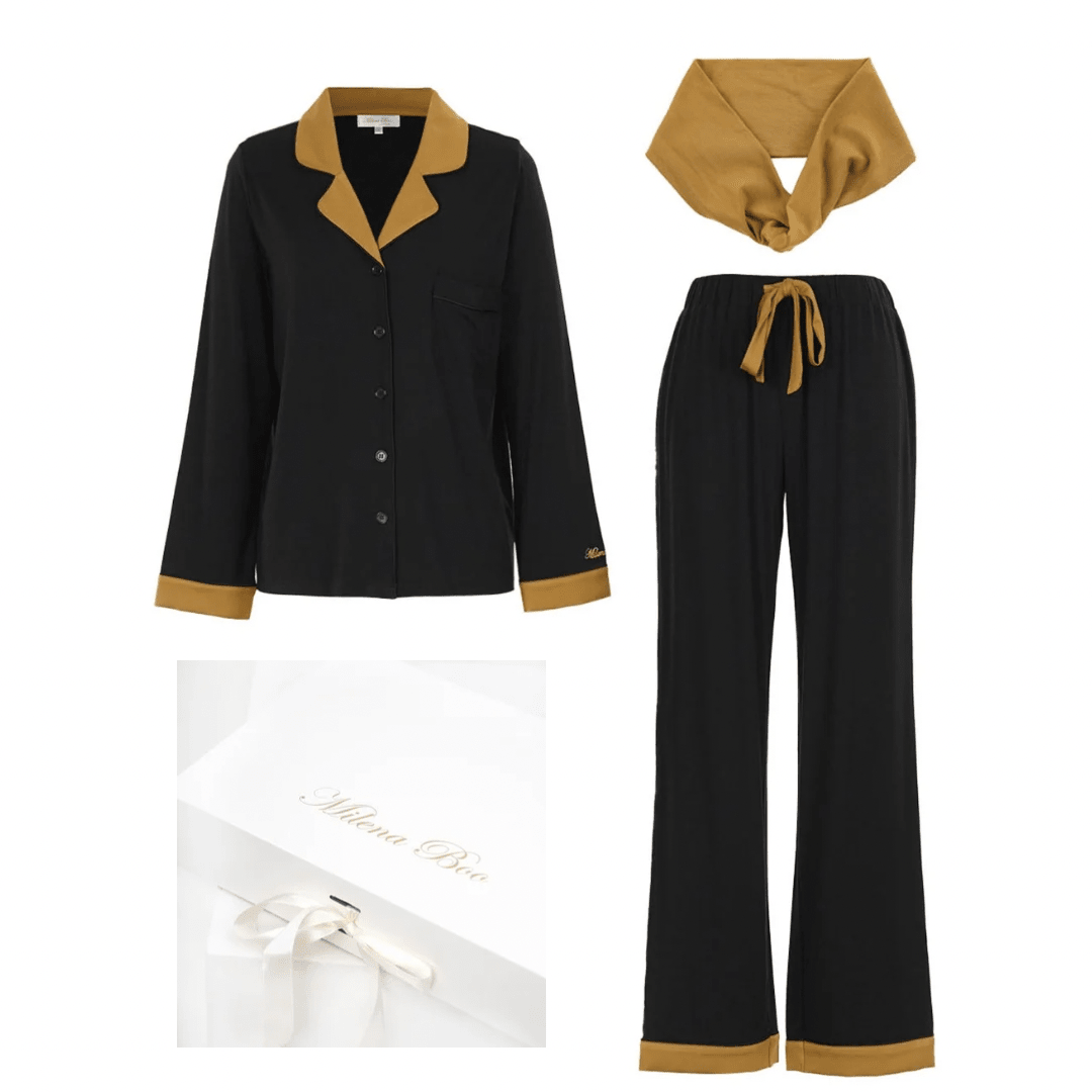 long sleeve button-down bamboo pajama Set for Women- Noire' - PJ Couture Collection