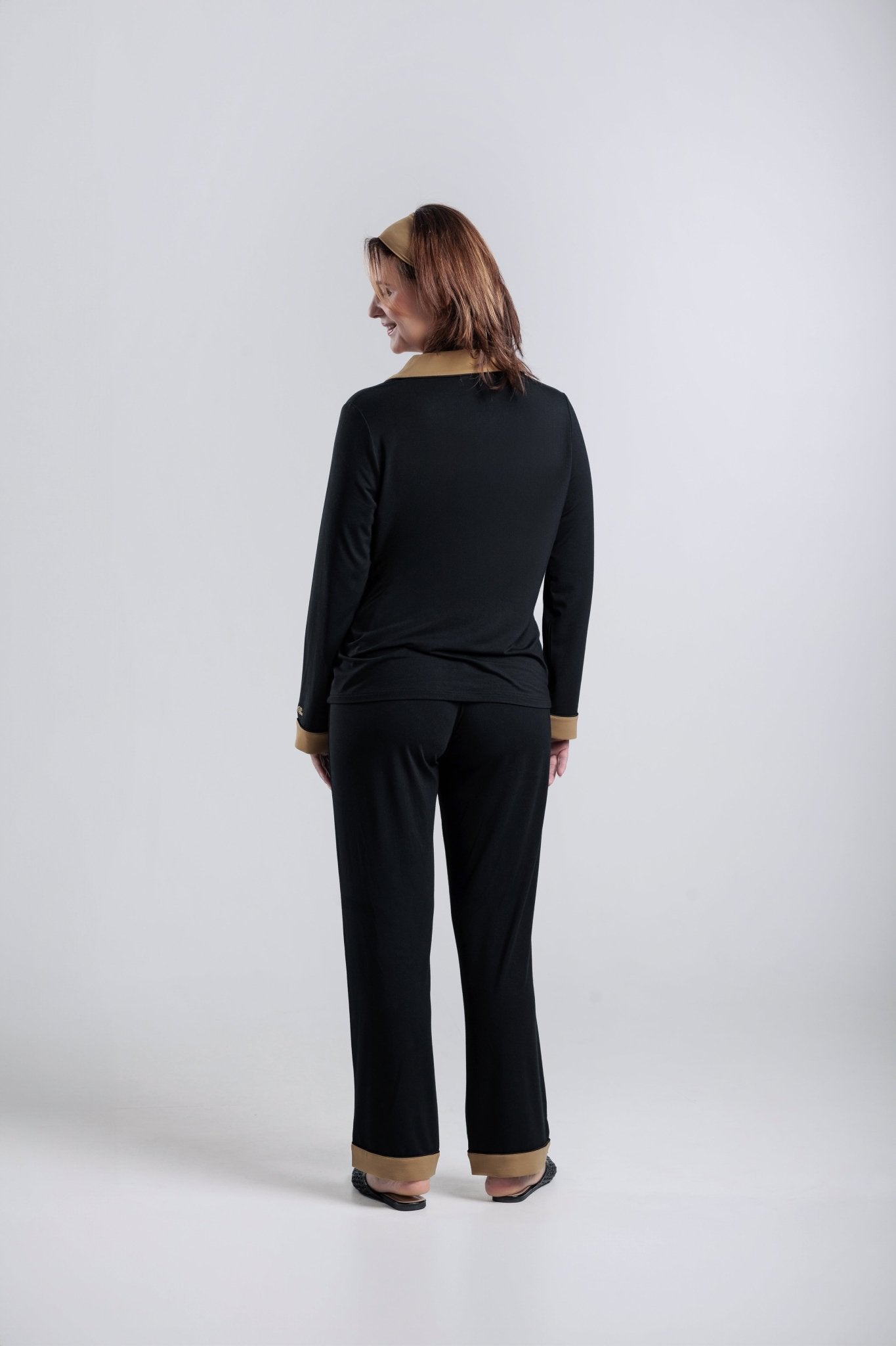 long sleeve button-down bamboo pajama Set for Women- Noire' - PJ Couture Collection