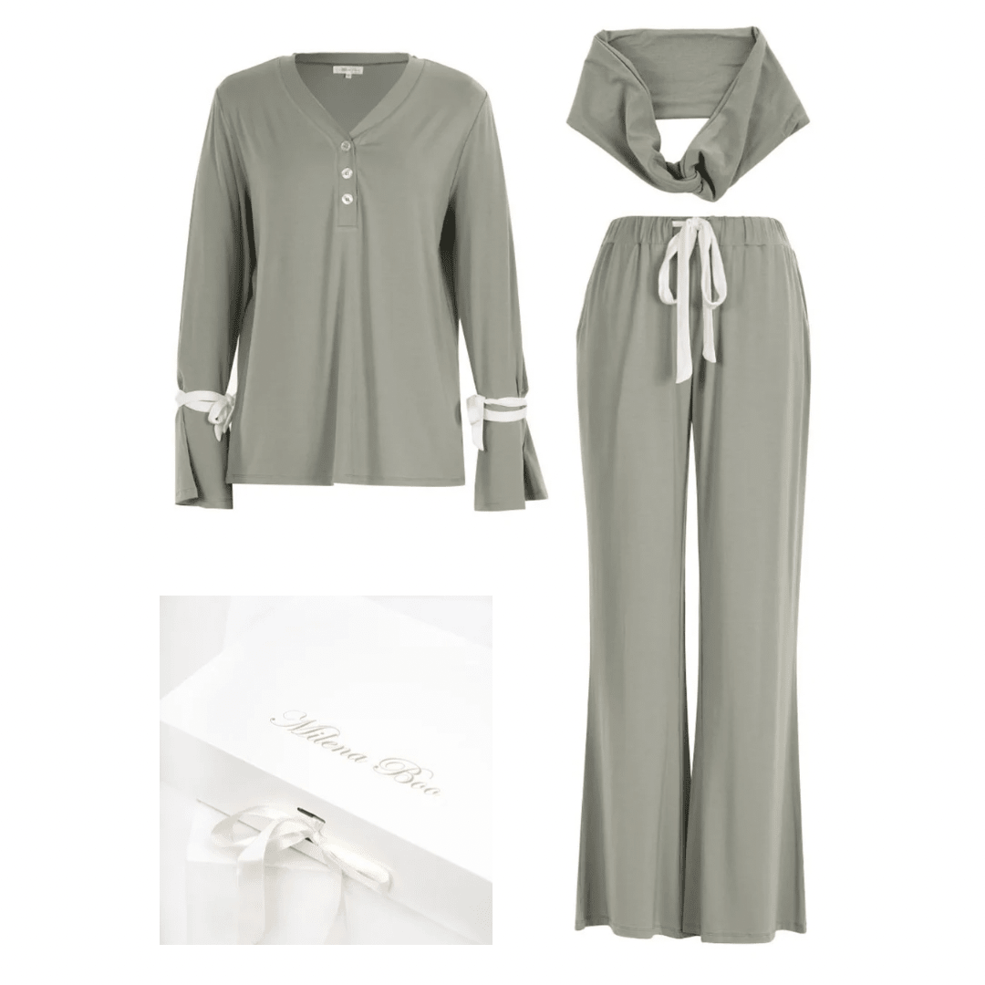 Olivine 2-pieces long sleeve bamboo pajama set - PJ Couture Collection